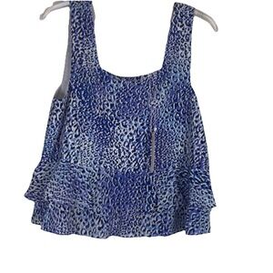 Rebecca Taylor Silk Top Sleeveless Blues/Purple/White Print‎ Ruffle Lined Size 8